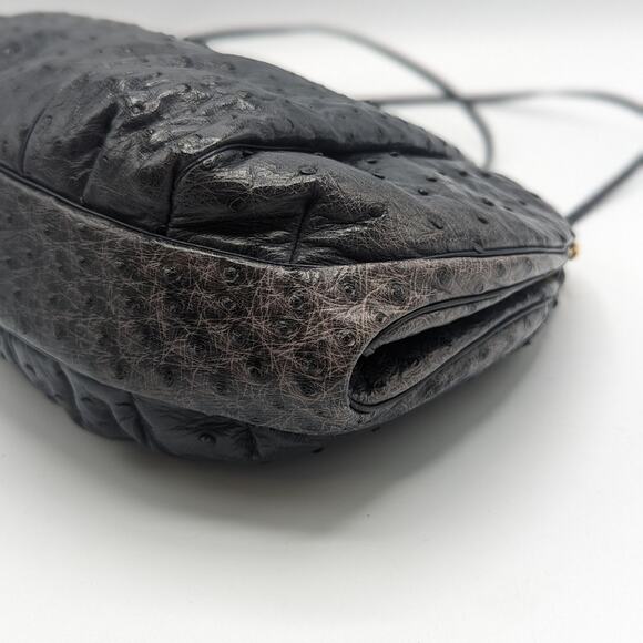 Judith Leiber Navy Ostrich Shoulder Bag Kisslock Clutch - Picture 6 of 9